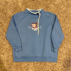 Women's Vintage 90's Ladies Club Blue Heart Tie Neck Pullover Sweatshirt Sz L